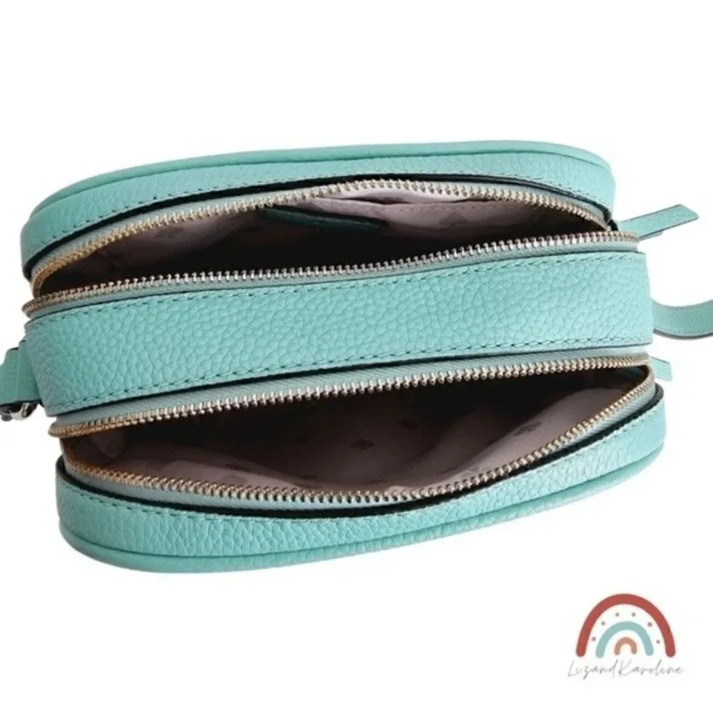 New! Kate Spade Pyper Mulberry Street Leather Aqua Bloom Camera Crossbody Bag
